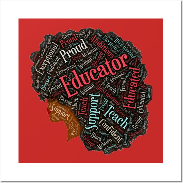 Black Educator Teacher Words in Afro Wall Art by blackartmattersshop